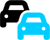 A black car and blue car are shown in this image.